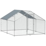 PawHut Enclos poulailler, grand poulailler 10,2 m², enclos poule avec couverture imperméable et anti-UV, porte verouillable, cage en acier galvanisé, volière pour 10-15 poules, 3 x 3,4 x 1,9m, argenté