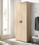 Dmora - Armoire polyvalente à 2 portes Forcola, Armoire porte-balai multifonctionnelle, Armoire à chaussures, 78x35h190 cm, Chêne