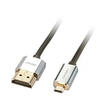 LINDY - Câble HDMI vers Micro HDMI A/D CROMO Slimline High Speed 1 Mètre avec Design Slimline, 4k@60Hz 18G 3D 1080p HDCP 2.2 ARC CEC Testé ATC Compatible avec TV, PC Monitor, Tablette , Caméra