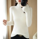 Kvinnor Stickat Höst Vinter Tröja Halv Turtleneck Slim Bottoming Skjorta Mode Inner Match Tight White 36*57*56cm