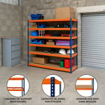 Rayonnage Garage S-Rax ¿ Rangement Industriel Robuste & Ajustable 6 Étages 180 x 180 x 60cm ¿ Capacité 300kg / étage ¿ 100% sans boulons [Pieds en caoutchouc antidérapants & 3 supports transversaux]