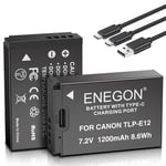 ENEGON LP-E12 USB C Direct Charging Replacement Batteries 1200mAh (2-Pack) with 2 in 1 USB-C Charging Cable for Canon Rebel SL1, PowerShot SX70 HS, EOS M, EOS M10, EOS M50, EOS M100, EOS M200 Cameras