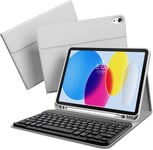 Étui De Protection Avec Clavier Pour Ipad 10e Génération 2022 10,9"",Avec Coque Arrière En Tpu,Support Pour Stylo Et Clavier Magnétique Amovible Avec Disposition Qwertz,Mise En Veille/Réveil