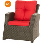 Coussins de chaise de jardin 4 pcs Coussin d'assise 56x52x7+56x50 rouge coussin pour fauteuil de jardin Oreiller en rotin - red