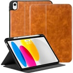 Zinibri Coque Étui Compatible avec iPad 10ème Génération/iPad 10 10,9 Pouces 2022 2023 A2696 A2757 A2777 avec Porte-Stylo Etui Housse de Protection Cuir PU Support Case Veille/Réveil Auto,Brun