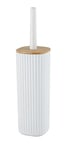 WENKO Kit d'accessoires pour WC Rotello, support fermé pour brosse WC (incluse) avec couvercle en bambou, structure cannelée, Ø 10 x 36 cm, tête de brosse interchangeable, blanc/couleur naturelle