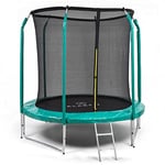 Klarfit Petit Trampoline Exterieur avec Filet de Protection, Echelle Stable, Toile résitante aux UV, Compact, Jeu de Jardin pour Enfants, 250 cm