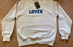 Women’s Levi’s Sweatshirt Size XS (6) Cream Blue Chest Logo Top Girls