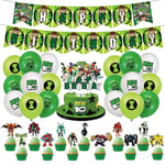 Ben 10 tema barn kalas grattis födelsedag fest dekorationer banner ballonger kit tårta cupcake toppers dekor set-Xin