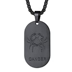 FaithHeart Collier Signe Astrologique Cancer Chaîne Pendentif Plaque Militaire Homme Noir Acier Inoxydable Plaque Militaire Médaille Zodiaque