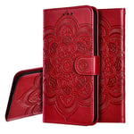 IMEIKONST Samsung Galaxy J6 2018 Étui Mandala Embossed Cuir Premium Flip Porte-Cartes de Crédit Portefeuille Magnétique Closure Stand Housse Coque pour Samsung Galaxy J6 2018 Mandala Red LD