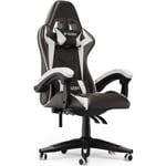 Fauteuil Gaming Chaise Gamer Ergonomique Inclinable 90 °-135 ° - Hauteur Réglable - Max 110 kg - Blanc