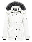 Wantdo Femme Manteau Hiver Chaud Veste Epaisse Manteau à Capuche en Fausse Fourrure Blouson Hiver Chaud Parka Hiver Chaude Multi-Poche Lait Blanc L