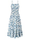 GRACE KARIN Robe Femme A-Ligne sans Manches Dos Nu Casual Cocktail Motif Floral pour Vacances S Fleurs Bleu sur Blanc