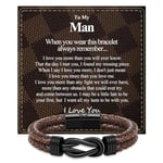 VGWON Valentines Day Gift for Him To My Man Leather Bracelet I Love You Mens Bracelet Mens Birthday Gift Boyfriend Husband Couple Mens, Brown