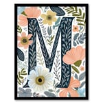 Artery8 Letter M in Abstract Watercolour Flowers Cute Floral Word Art For Her Birthday Mum Wife Woman Friend Artwork Framed Wall Art Print 18X24 Inch