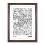 City Map London Uk Modern Framed Wall Art Print, Ready to Hang Picture for Living Room Bedroom Home Office Décor, Walnut A4 (34 x 25 cm)