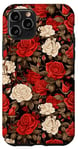 Coque pour iPhone 11 Pro Duo de roses classiques avec fleurs rouge foncé et crème