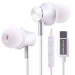 USB C Headphones, XINLIANG Type C Earphones USB C Earbuds in Ear HiFi Stereo Magnetic with Mic & Volume Control Compatible with Pixel5, iPad MacBook, Sony XZ2, Samsung S20/S21 One Plus9, HuaWei P40