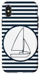 Coque pour iPhone X/XS Nautical Stripes Bleu Marine Blanc Minimaliste Yacht Voilier