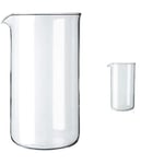 BODUM 1508 Replacement Glass, 8 Cups, 1.0 L, 34 oz, Diameter 9.6 cm, H 18 cm & Bodum Coffee Press Replacement Beaker, Borosilicate Glass - 3-Cup, Transparent (Capacity: three cup, 0. 35 L, 12 oz)