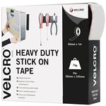 VELCRO Brand, Heavy Duty Stick On Tape, Cut-to-Length Industrial Extra Strong Double Sided Hook & Loop Self Adhesive Tape Perfect for Room Décor & Home, Office, Garage Use, White, 50mm x 1m