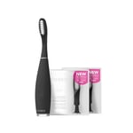 FOREO Total Oral Care ISSA 3 Bundle - Ultra-Hygienic 4-in-1 Silicone Sonic Electric Toothbrush for Teeth, Gums, Cheeks & Tongue Scraper + 2 x ISSA Hybrid Wave Brush Head - Black