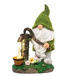 TERESA'S COLLECTIONS Decoration Jardin Exterieur, 23cm Nain de Jardin, Grande GNOME Drôle avec Lumière Solaire, Figurine Résine Étanche pour Pelouse, Cadeaux Décoration,Cadeau Femme