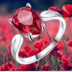 Bague - Zircon Cubique Rouge Ruby - Plaqué Argent Sterling 925/1000 - T54