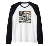 Semi-Trailer Trucker Big Rig American Flag Truck Driver Raglan Baseball Tee