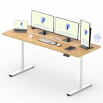 FLEXISPOT Bureau Assis Debout 180x80x(73-122) cm Bureau Réglable en Hauteur Électrique, Panneau de Contrôle à Fonctions Mémoires, Bureau à Télétravail(Cadre Blanc+Plateau Érable)