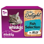 48 X 85g Whiskas Pure Delight 1+ Adult Wet Cat Food Pouches Mixed Fish In Jelly