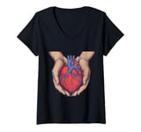 Womens Anatomical heart in hands design V-Neck T-Shirt