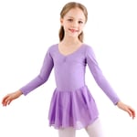 Flickor Långärmad Balett Leotards Dans Tutu Klänning Purple 150cm