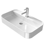 EMKE Lavabo à Poser Rectangulaire – Lavabo pour Salle de Bain et WC Invités – 70 × 40 × 11 cm, Lavabo en Céramique, Blanc