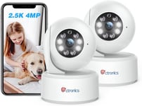 2.5K 4MP PTZ Caméra Surveillance WiFi Intérieur 2,4/5Ghz WiFi, 360° Caméra Connectée Smartphone pour Bébé, Détection Humaine Suivi Auto Vision Nocturne Couleur Audio Bidirectionnel (2 Pcs)