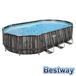 Piscine tubulaire ovale power steel 6.10 x 3.66 x h.1.22 m - décor bois