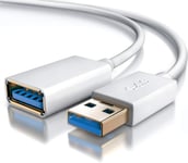 2m câble de rallonge USB 3.2 GEN 1, Câble usb rallonge 2 mètres extensible, Rallonge usb 5 Gbit s, Rallonge cable USB 3.0 A Femelle à USB 3.0 A mâle, Bidirectionnel, Contacts plaqués or, Blanc