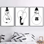 YHSM Black White Bulb Swing Nordic Poster And Print Wall Art Canvas Painting Wall Pictures Kids Baby Room Scandinavian Home Decor 60X100cm No Framed 3 Pcs Set