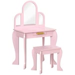 HOMCOM Coiffeuse Enfant Table de Maquillage avec Tabouret 3 miroirs et tiroir 3 à 6 Ans - 52 x 32 x 85 cm - Rose