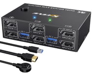 8K Displayport KVM Switch Dual Monitor 8K@30Hz 4K@144Hz, KVM Switch 2 PC 2 Monitor pour 2 Ordinateurs partager 2 écrans et 4 Ports USB 3.0, Supportent des modes miroir et affichage étendu