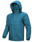 Outdoor Ventures Rain Jacket for Men Waterproof Pullover Lightweight Hooded Outdoor Raincoat Packaway Breathable Reflective Anorak Jacket for Travelling, Camping, Running, Hiking, Moroccan Blue S