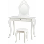 Décoshop26 - Coiffeuse bureau pour enfant avec miroir et tabouret en mdf blanc