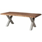 Table à manger 180x90 en bois de Sheesham teinté brun mat pieds en x gris freeform 5 - gris