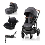 Barnevogn Britax, Smile 5Z, Midnight Grey inkl. liggedel, bilstol og base