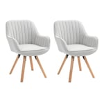 MEUBLE COSY Lot de 2 Chaise Salle à Manger Scandinave Fauteuil Coiffeuse Siège Pivotant avec Accoudoirs pour Chambre Salon Cuisine Bureau, Rembourré en Tissu Pieds en Bois Massif, Beige, 60x58x83cm