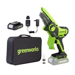 Greenworks 24V Mini Chainsaw 4 Inch (10cm) Cordless Battery Powered Chainsaw with 2Ah Battery, 7.8m/s Chain Speed Electric Chainsaw for Tree Branches, Garden Cutting, Courtyard & Household