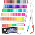 Shuttle Art Dual Tip Brush Pens Set, 120 Colours Ultra Fine and Brush Tip Markers with 1 Colouring Book for Kids Adult Calligraphy Lettering Journal Doodling