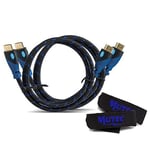 Premium Pack de 2 câbles HDMI a Haute Performance avec Ethernet 1.4a (2M) + 2 Attaches câbles - Soutien 3D & Chaine Audio Retour (Arc) 1080p- Haute Définitions - 2 Mètres