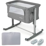 Lit Cododo Bébé 3 en 1 avec Hauteur Réglable 5 Niveaux, Lit Berceau Inclinaison de 10° avec Matelas Confortable,Maille Respirante,Charge 9KG,Sac de